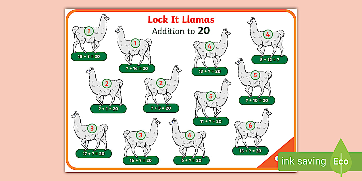 Stage 4 (Phase 1): Lock It Llamas Addition to 20 Maths Game
