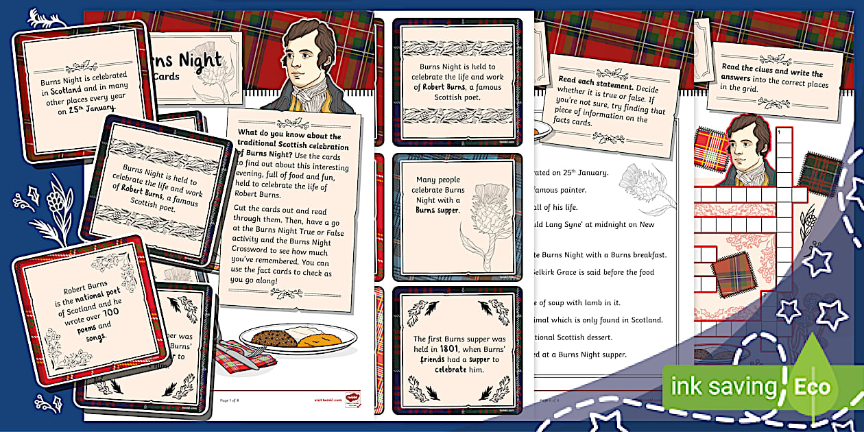 Burns Night Fact Cards and Puzzles (Ages 5 - 7) - Twinkl