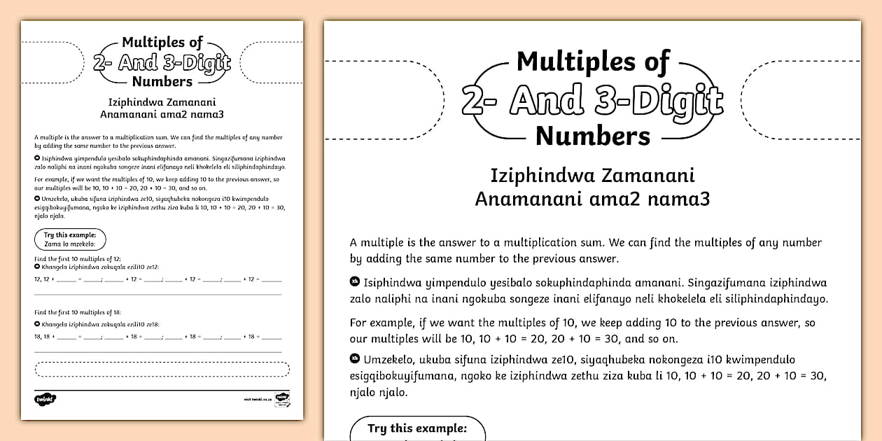 Multiples of 2- And 3-Digit Numbers Activity Sheet IsiXhosa