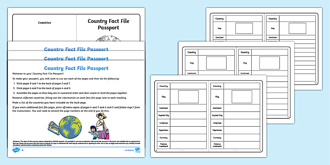 Passport Country Fact File Writing Frames (Teacher-Made)