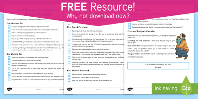 FREE Printable Preschool Checklist for Parents - Twinkl