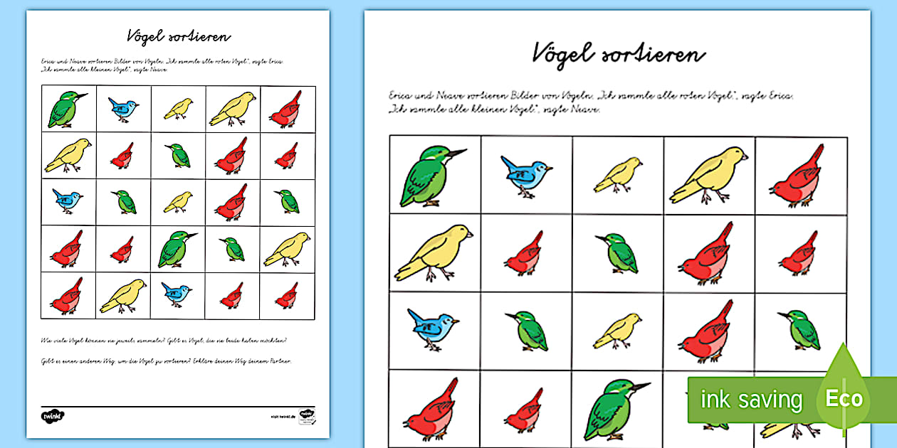 Vier Vögel Arbeitsblatt (teacher made) - Twinkl