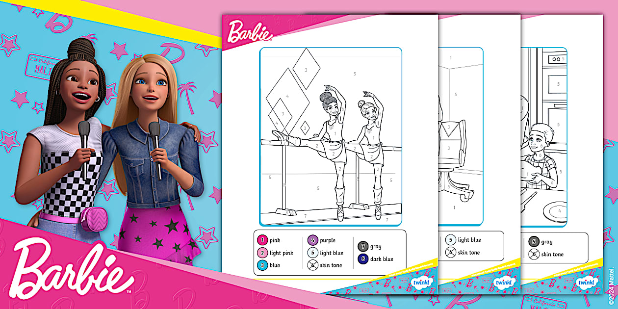 Barbie Color by Number Worksheets (teacher made) Twinkl