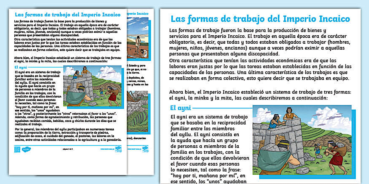 Comprensión lectora: Las formas de trabajo inca - Twinkl