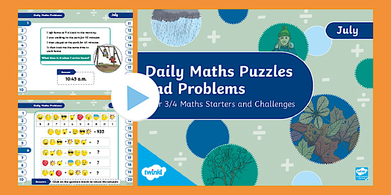 July Year 3/4 Maths Puzzle and Problem Starters - Twinkl