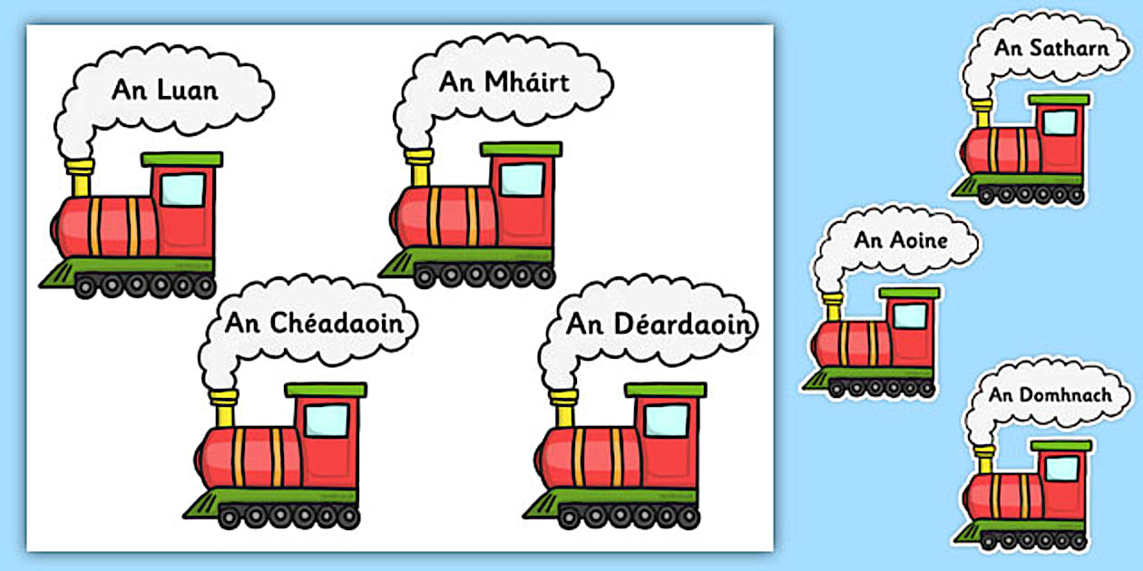 Editable Irish Days of the Week on Trains (teacher made)