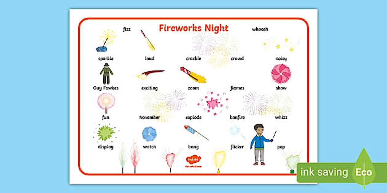 Fireworks and Bonfire Night Vocabulary Word Mat - Twinkl