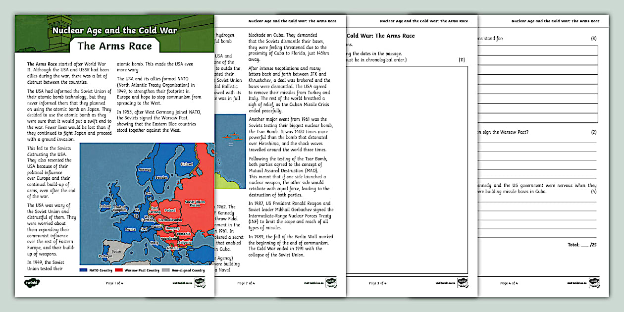 Nuclear Age and the Cold War: The Arms Race: Activity Sheet