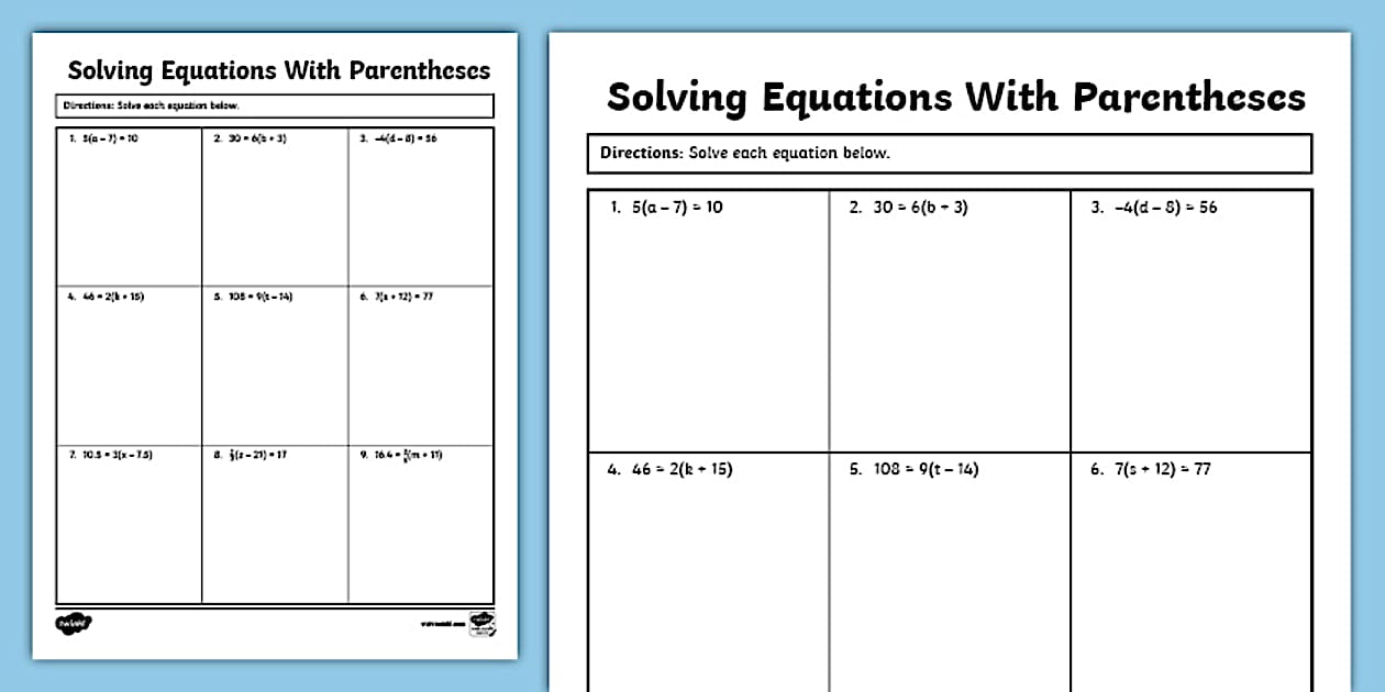 Seventh Grade Solving Equations With Parentheses Twinkl