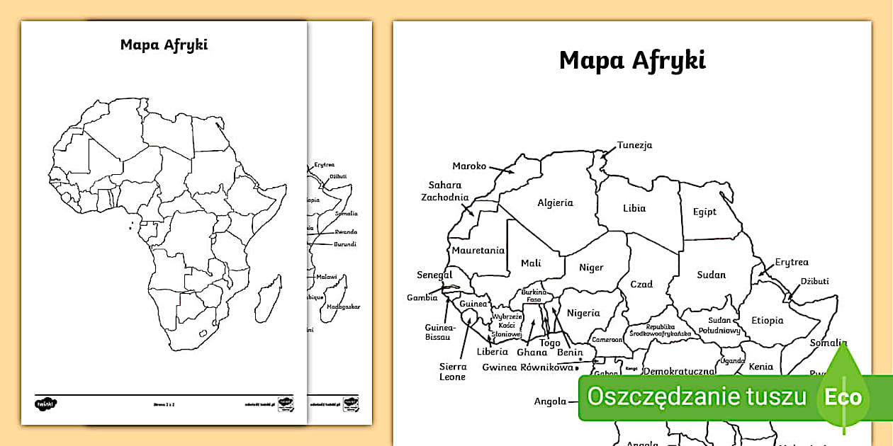 Konturowa mapa Afryki | Karta pracy z mapą konturową Afryki