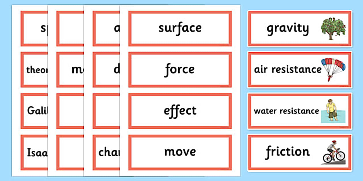 Cursive Year 5 Forces Scientific Word Cards (Lehrer gemacht)