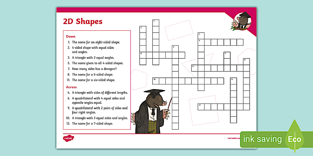 2D Shape Crossword (teacher made) Twinkl