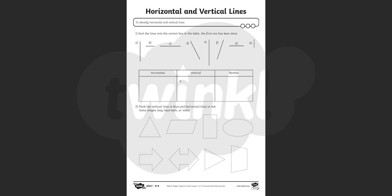 Labelling Horizontal And Vertical Lines Worksheet