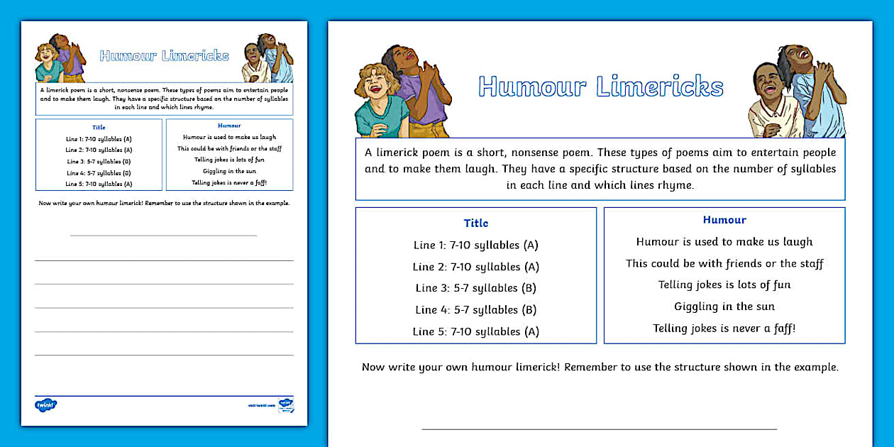 Humour Limerick Poem Template (teacher made) Twinkl