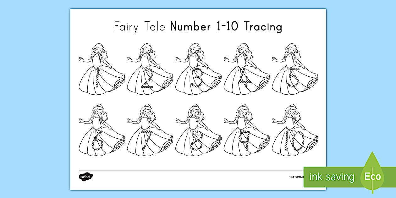 Fairy Tale Numbers 110 Tracing Worksheet / Worksheet