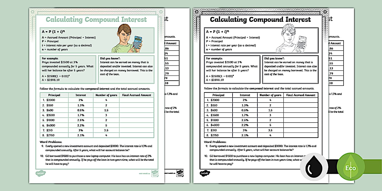 Calculating Compound Interest Activity - Twinkl