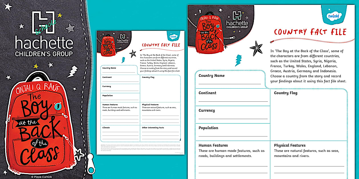 The Boy at the Back of the Class: Fact File Writing Activity Sheet