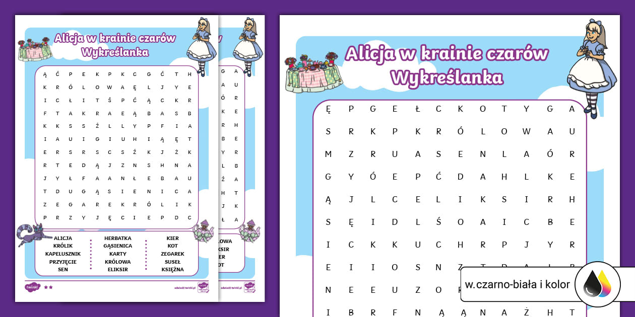 Test Alicja W Krainie Czarów Samequizy Alicja w krainie czarów | Wykreślanka | Bajki i baśnie
