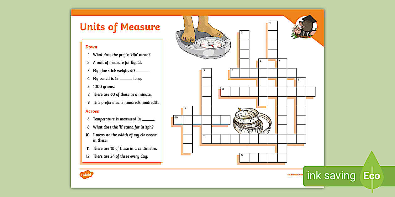 Units of Measure Crossword (teacher made) Twinkl