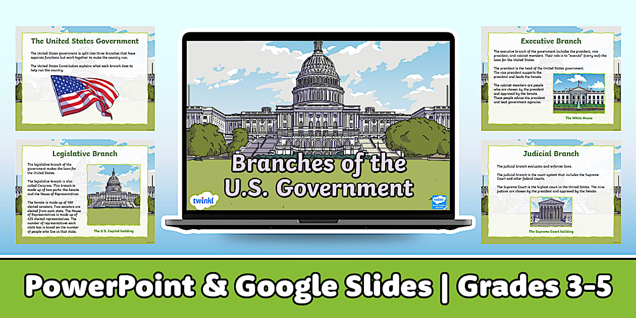 Branches of the U.S. Government PPT & Slides for 3rd-5th Grade