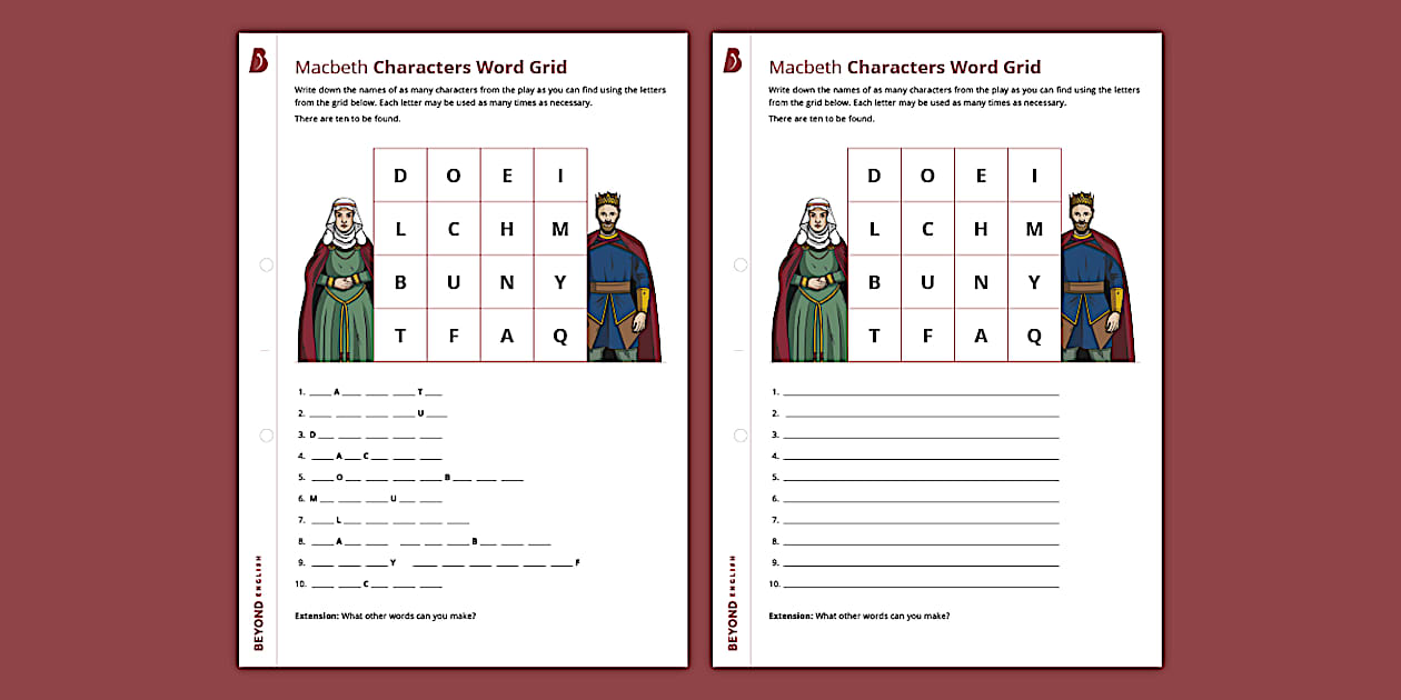 Macbeth Characters Word Grid Game (teacher made) Twinkl