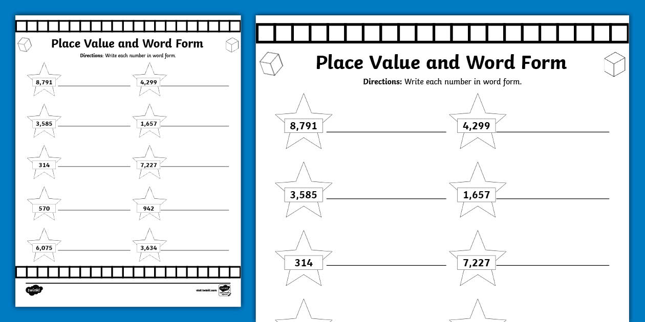 Third Grade Place Value and Word Form Worksheet - Twinkl