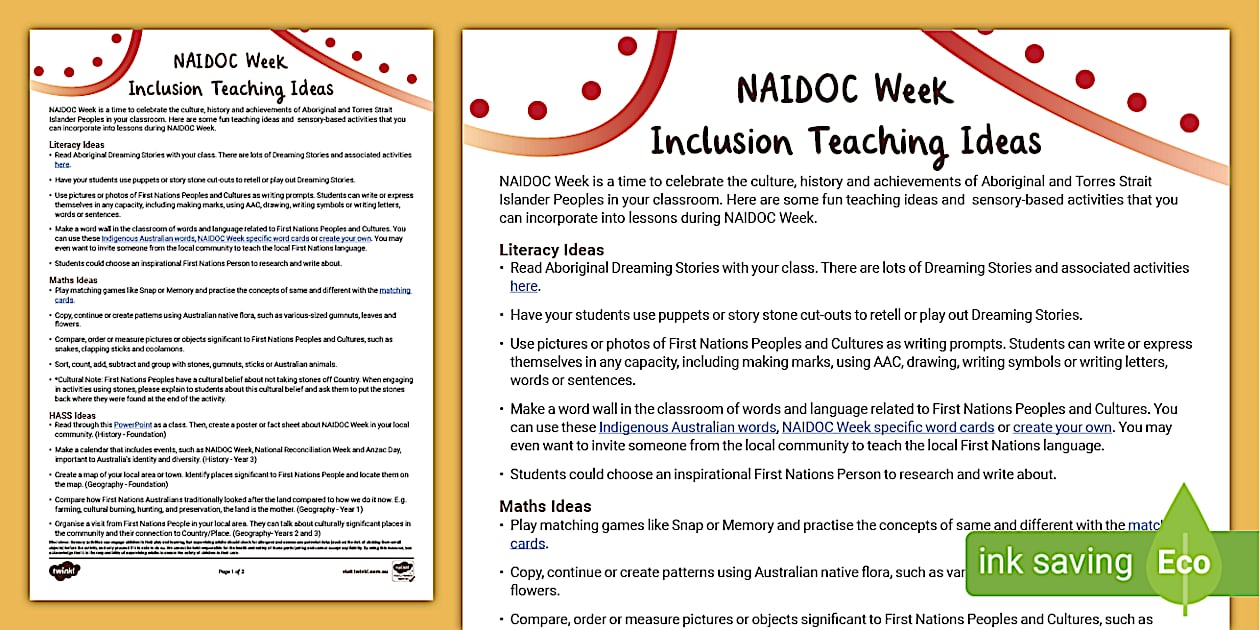 September Inclusion Topics NAIDOC Week Inclusion Teaching Ideas (teacher made) - Twinkl