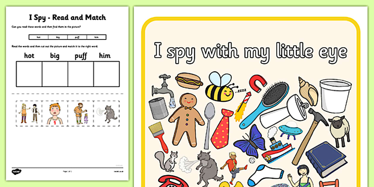 Black and White I Spy Read and Match Phase 2 Set 5 - Twinkl