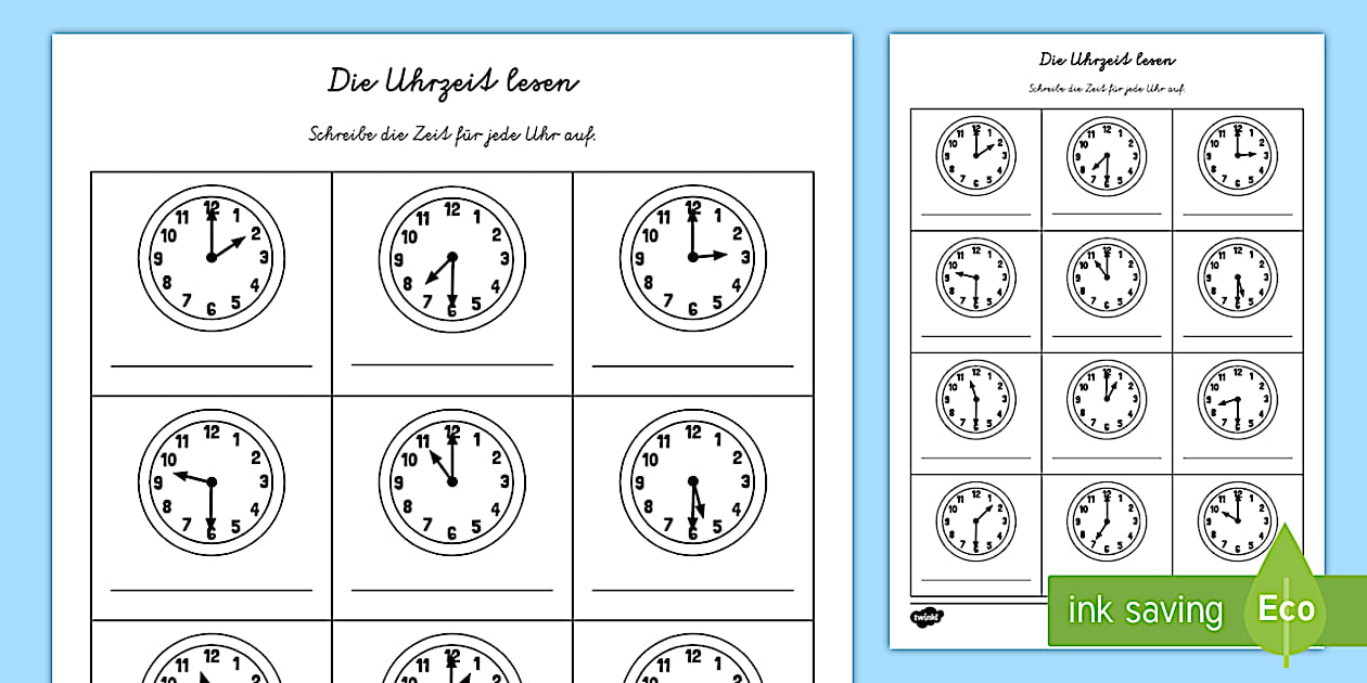  Die Uhrzeit lesen I Arbeitsblatt I Uhr I Grundschule Bildidee 