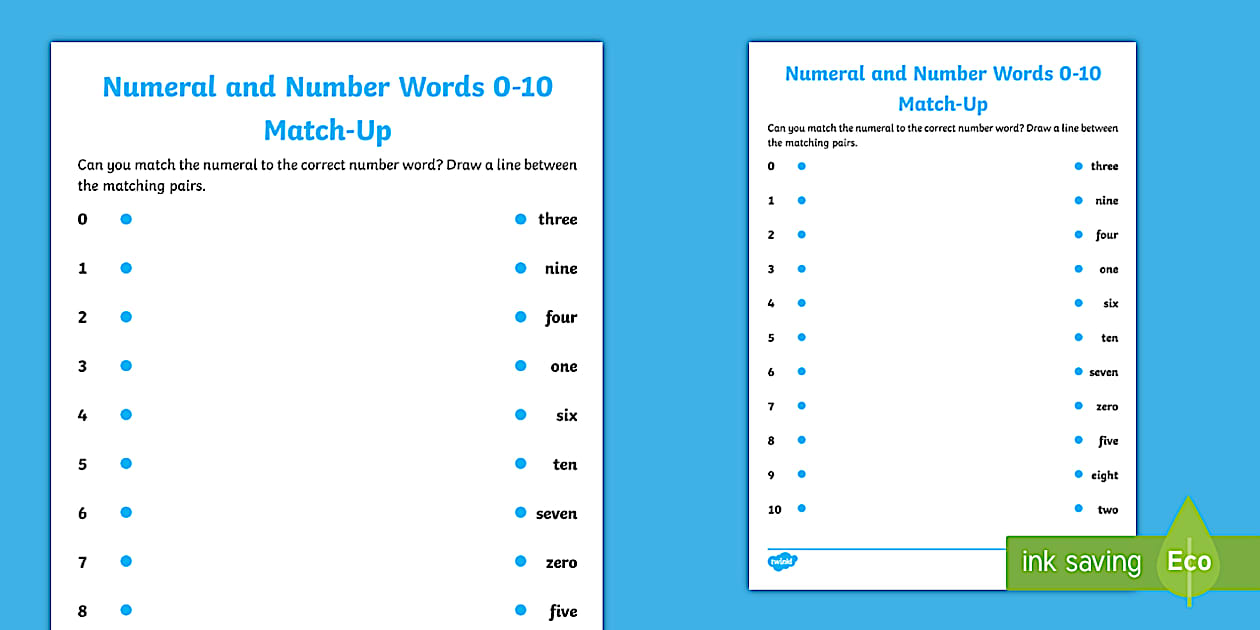 Number Snap Numerals and Number Words 0-10 Worksheet - Numerals and Number
