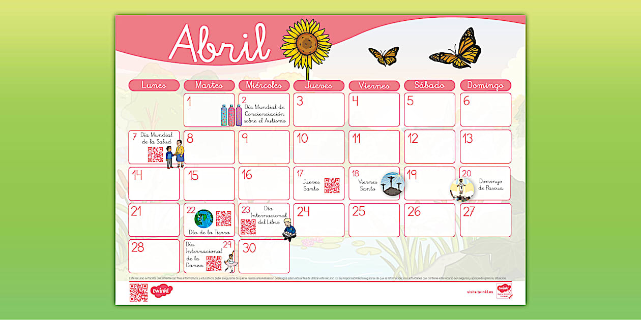 Calendario y eventos de abril de 2025
