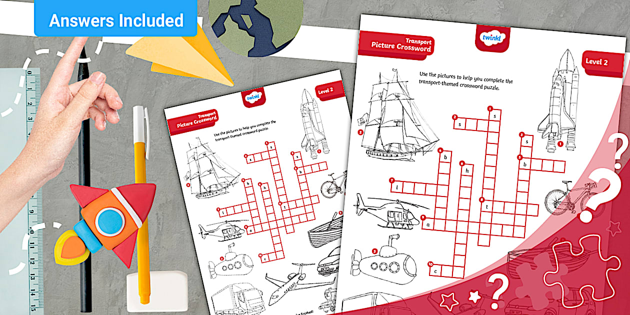 Transport Themed Fun Picture Crossword Puzzle - L2 - Kids