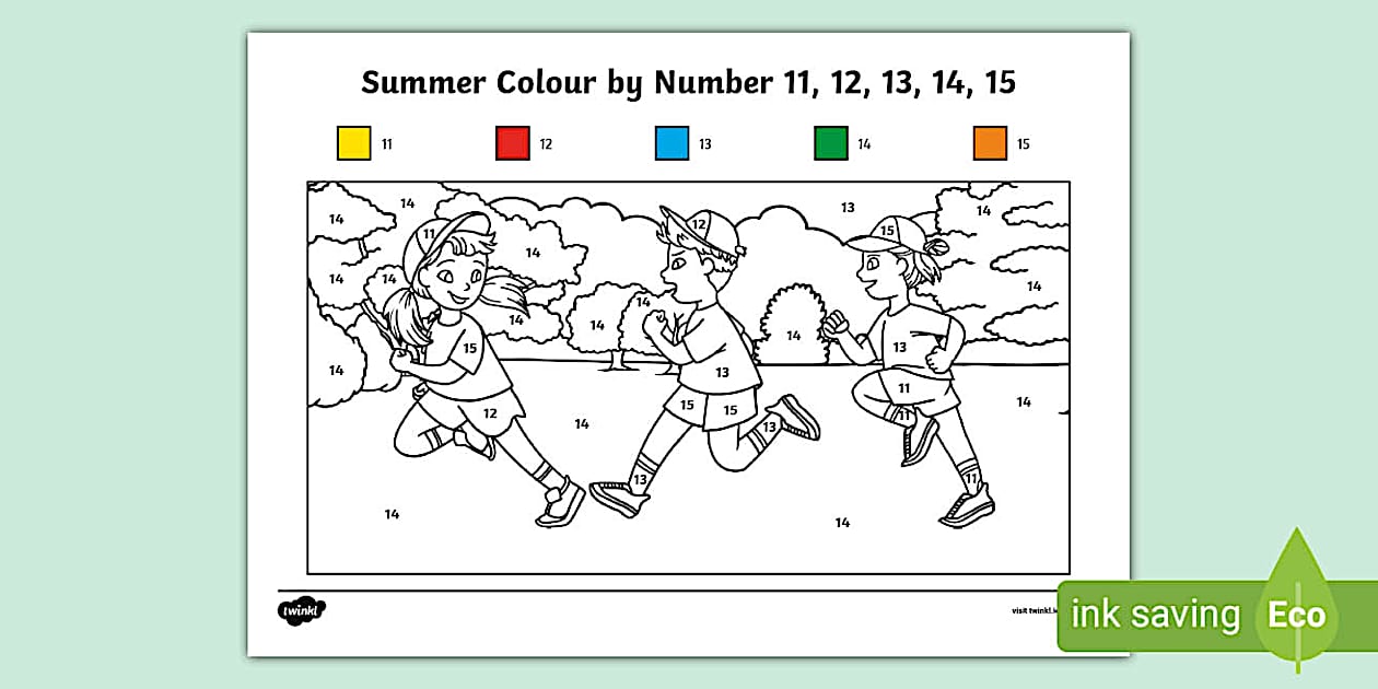 Summer Colour by Number 11, 12, 13, 14, 15. - Twinkl