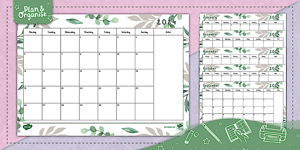 Botanical Themed Month At A Glance Calendar 2023 2024 Botanical themed month at a glance calendar 2023 2024