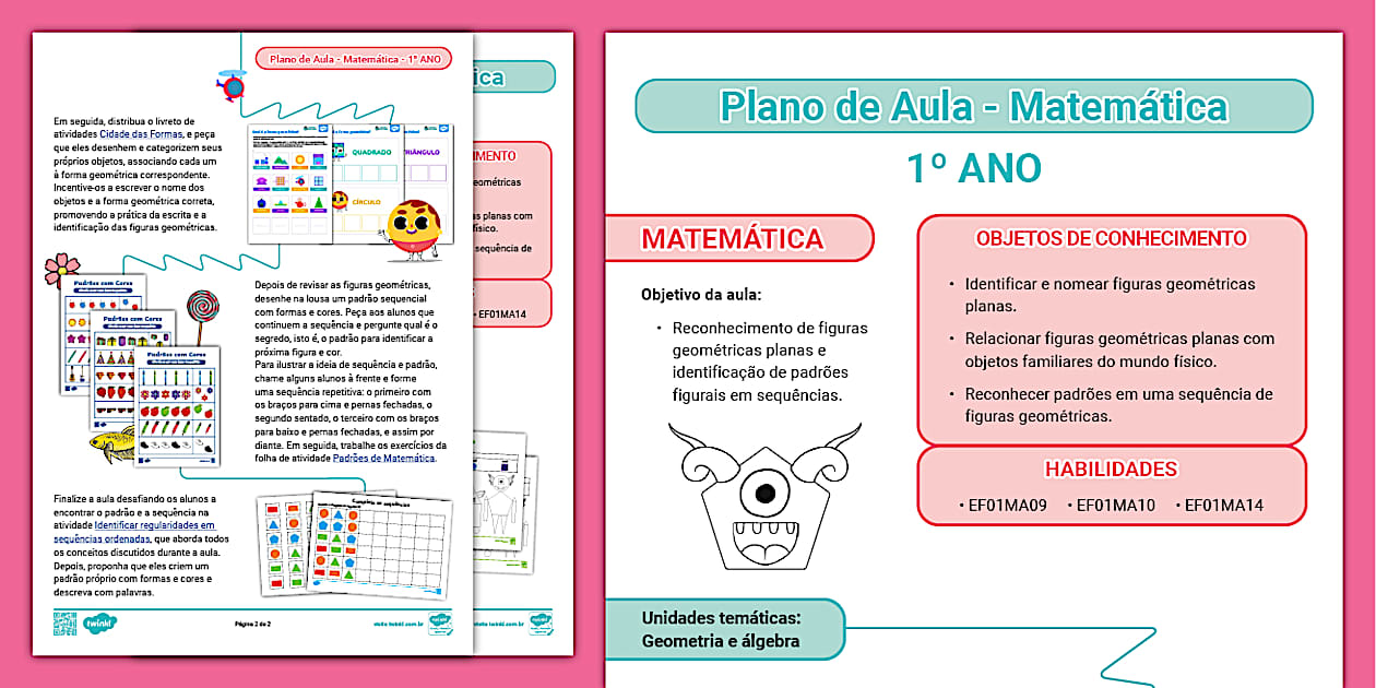 FREE! - Plano de aula 1º ano - Matemática: Sequências e padrões em figuras