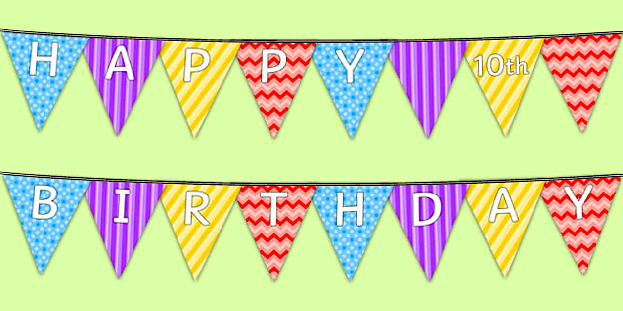 Cursive Happy 10th Birthday Bunting (Hecho por educadores)