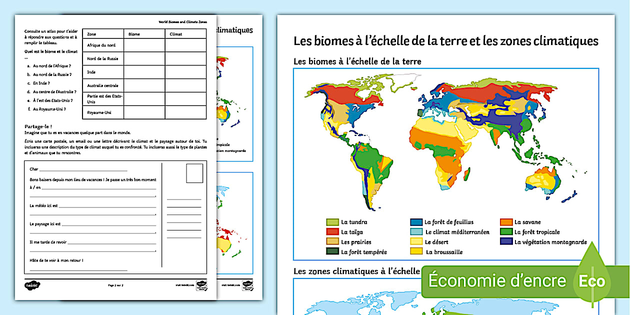Biomes et zones climatiques - fiche d'activités - Twinkl