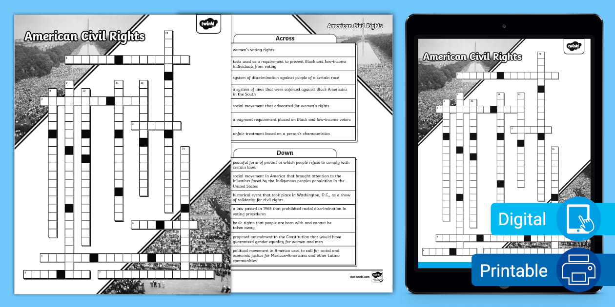 Civil Rights Crossword Puzzle Civil Rights Twinkl USA