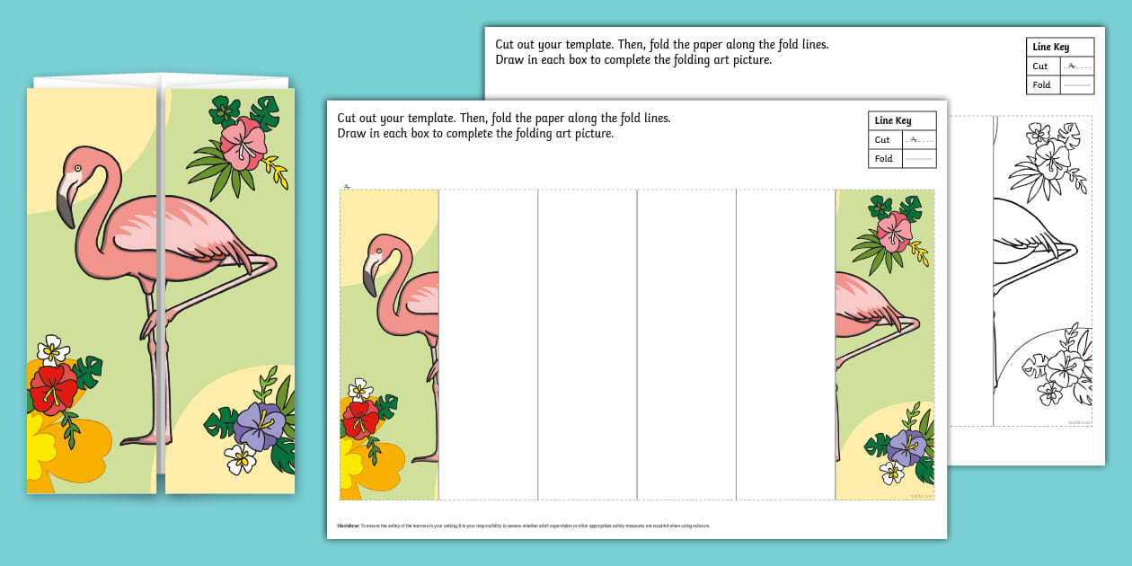 Flamingo Folding Art Template (teacher made) - Twinkl