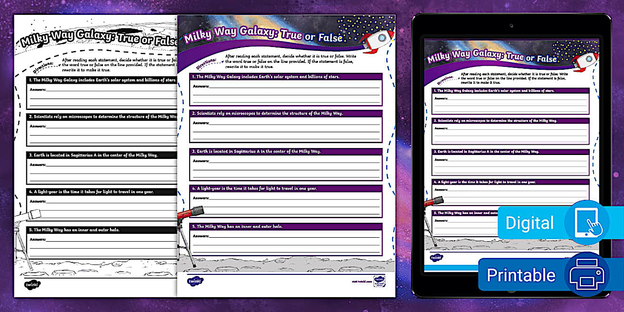 False Way Sixth Grade Milky Way Galaxy True or False Assessment