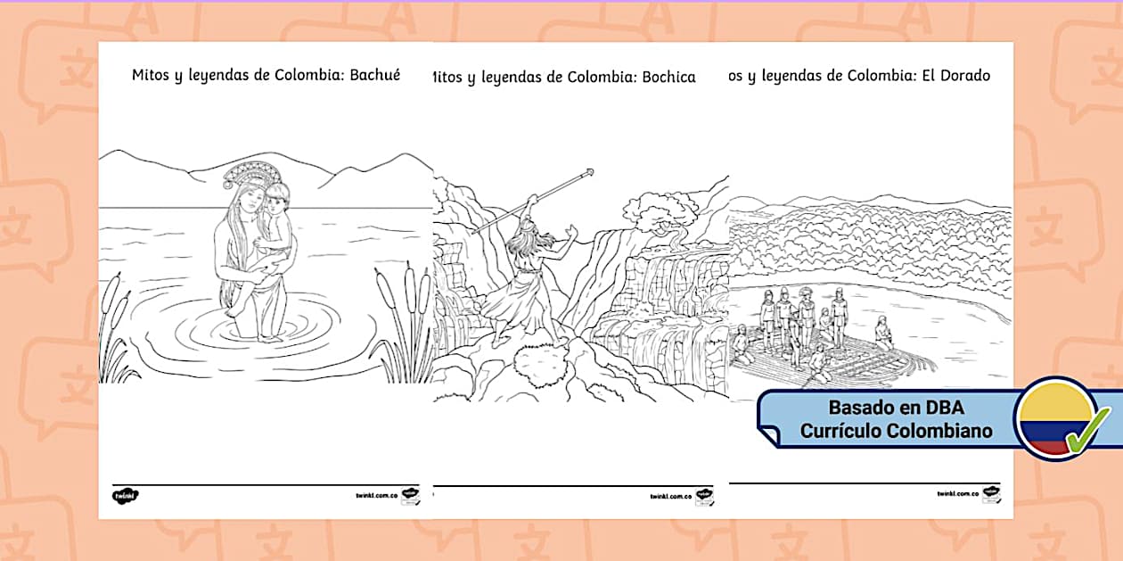 Mitos para colorear: el Dorado, Bachué y Bochica - Twinkl