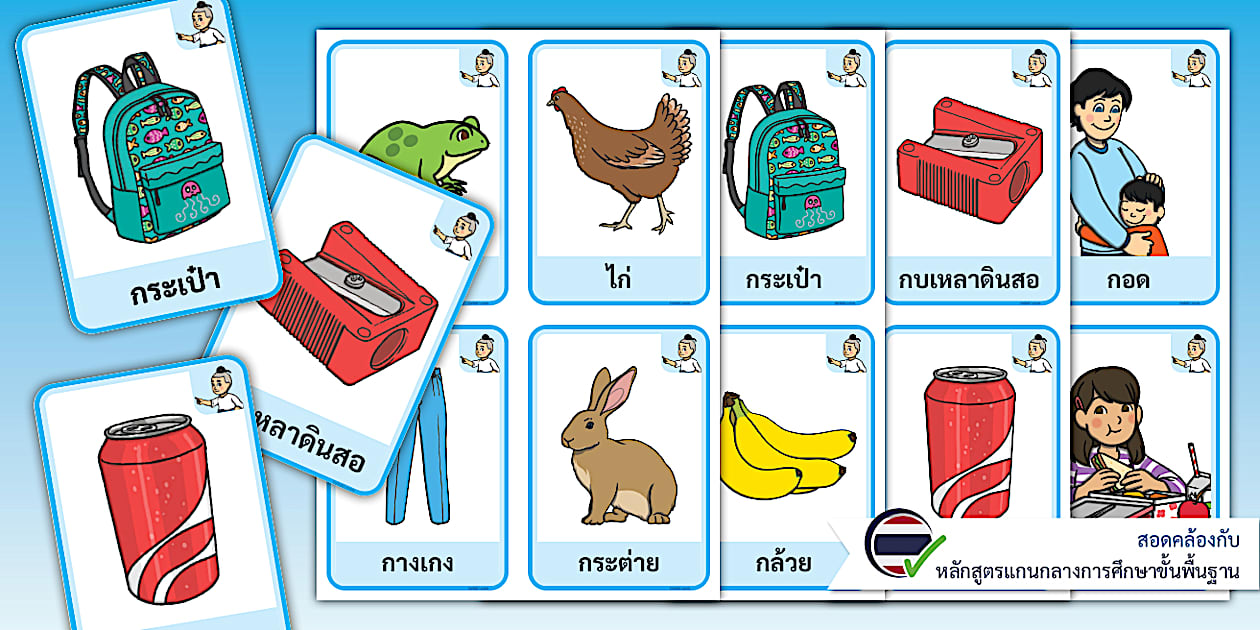 ชุดบัตรรูปภาพและคำศัพท์ที่ขึ้นต้นด้วยพยัญชนะ ก
