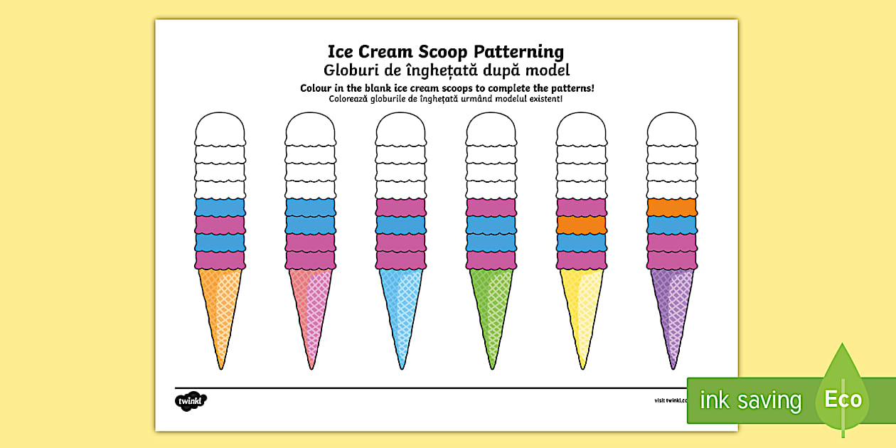 Ice Cream Scoop Repeating Patterns Activity English/Romanian - Ice ...