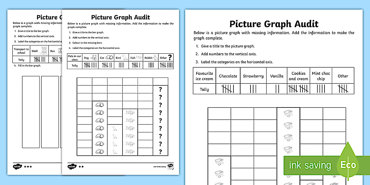 TAS Picture Graph Audit Differentiated Worksheets - Twinkl