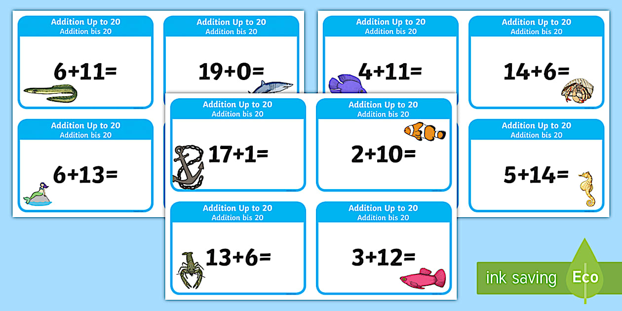 Addition up to 20 Cards English/German - Twinkl