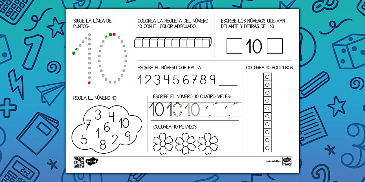 Ficha de grafomotricidad del número 10 - Twinkl