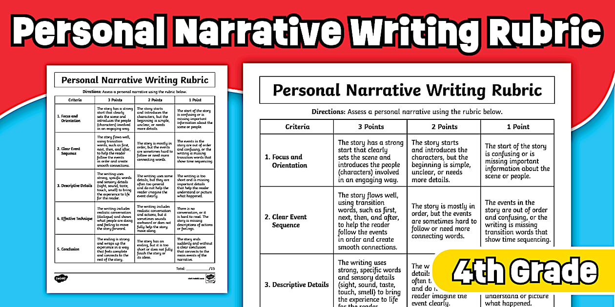 Fourth Grade Personal Narrative Writing Rubric