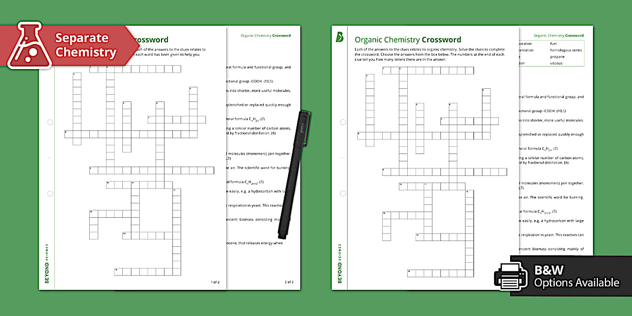 Organic Chemistry Crossword (Separate) (teacher made)