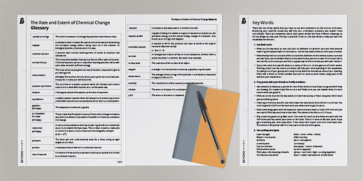The Rate and Extent of Chemical Change Glossary | Beyond