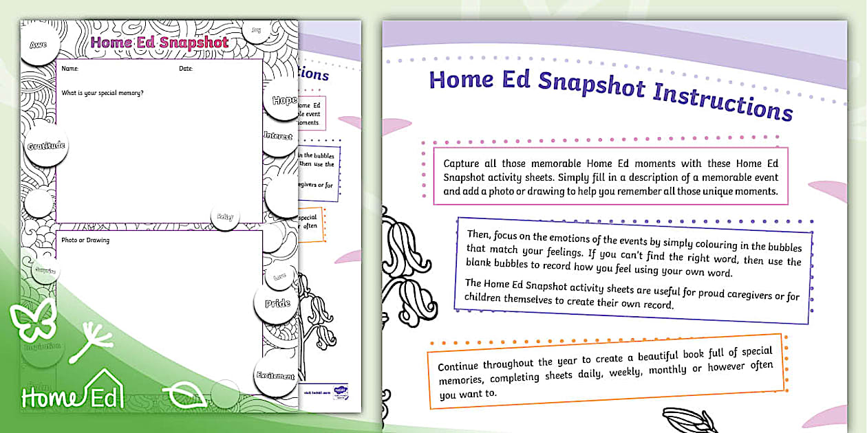 Home Ed Snapshot Activity Sheets (teacher made) - Twinkl